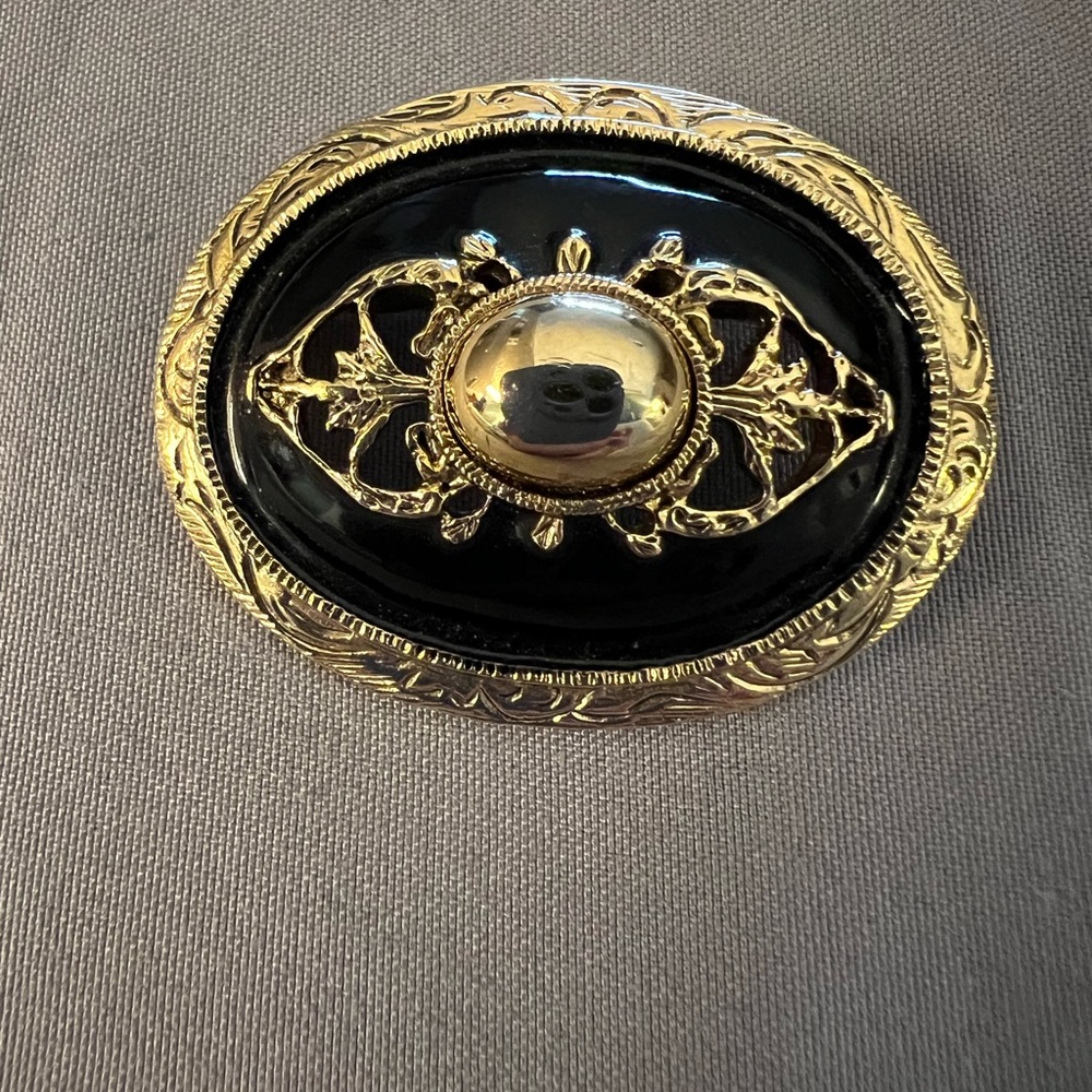 Elegant Gold Tone and Black Brooch Vintage